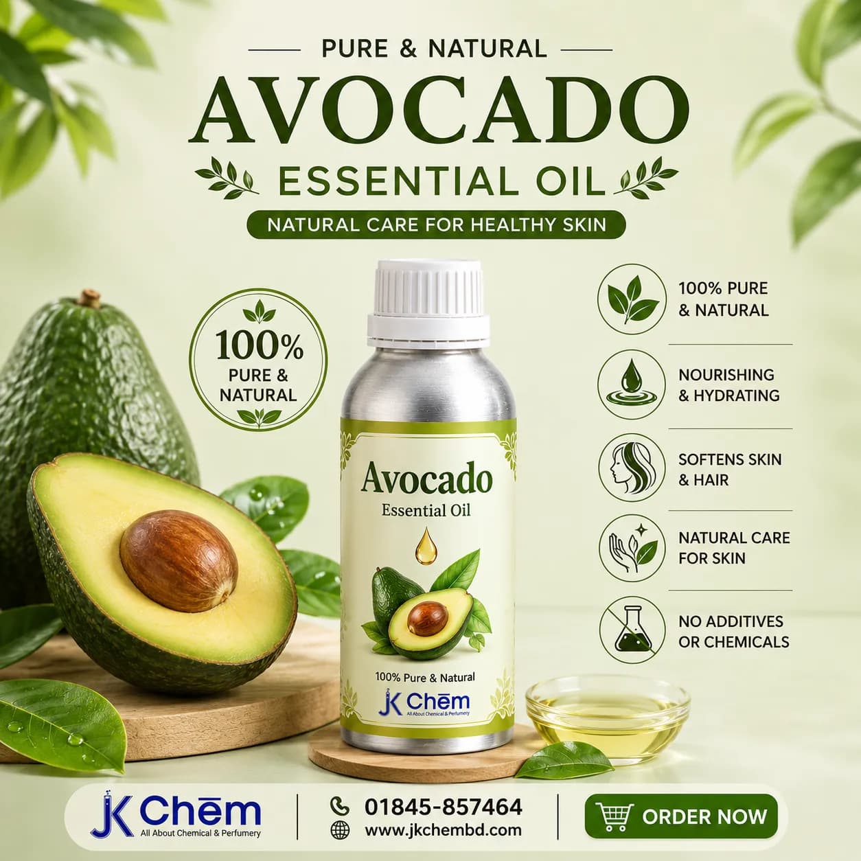 Premium Avocado Essential Oil – Cosmetic Grade Natural Oil for Hair Care, Skin Care & DIY Beauty Formulations