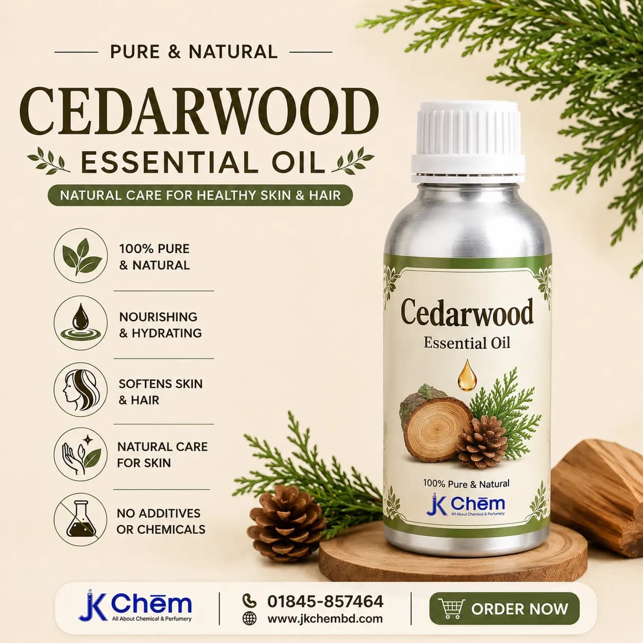 Premium Cedarwood Essential Oil – Cosmetic Grade Natural Oil for Hair Care, Skin Care, Aromatherapy & Soap Making