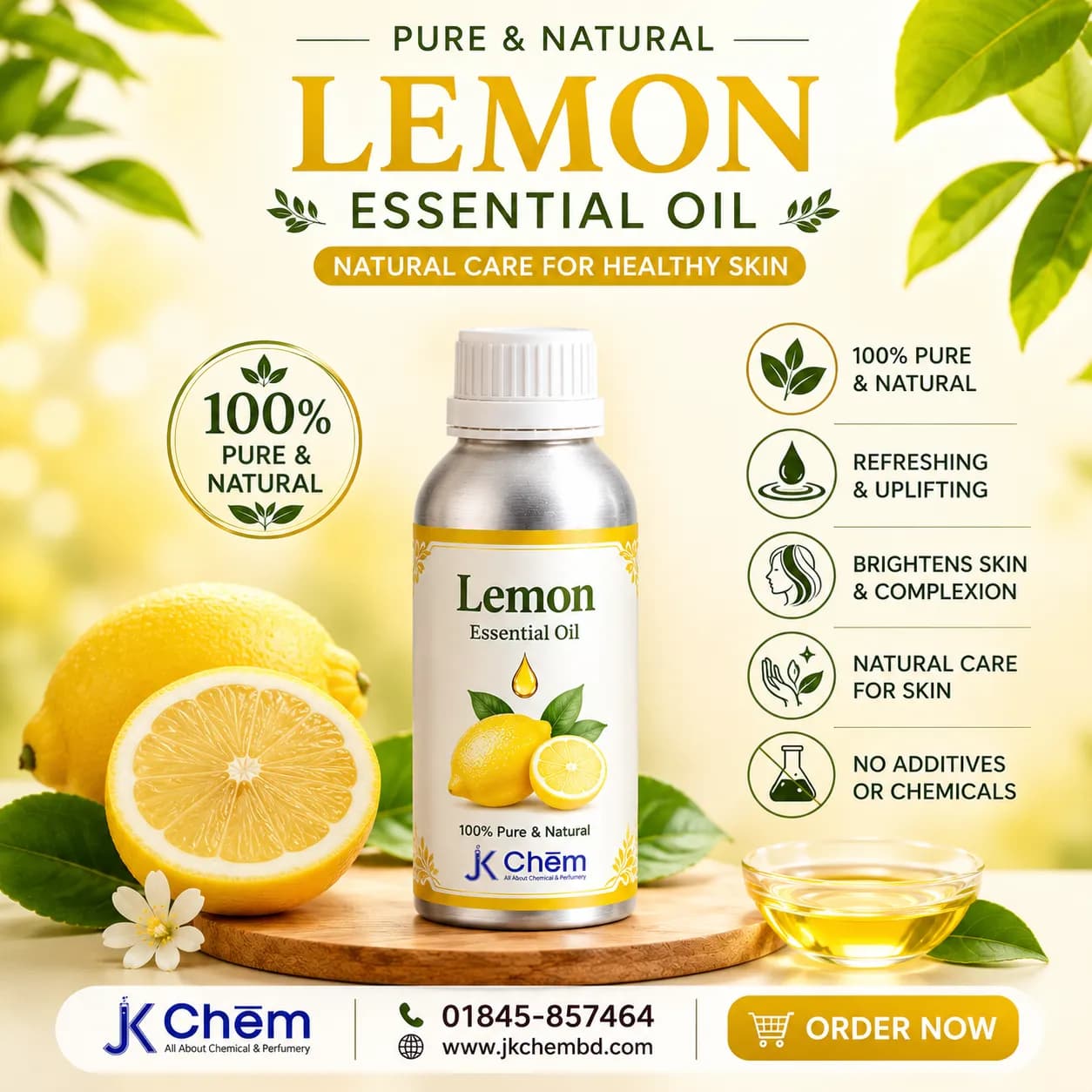 Premium Lemon Essential Oil – Cosmetic Grade Natural Oil for Aromatherapy, Skin Care, Hair Care & Soap Making