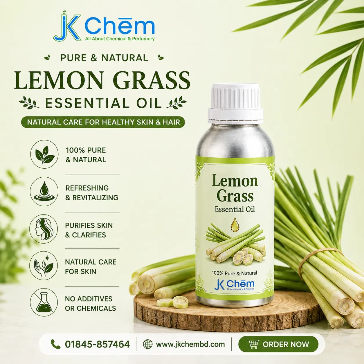 Premium Lemongrass Essential Oil – Cosmetic Grade Natural Oil for Aromatherapy, Skincare, Hair Care & Soap Making