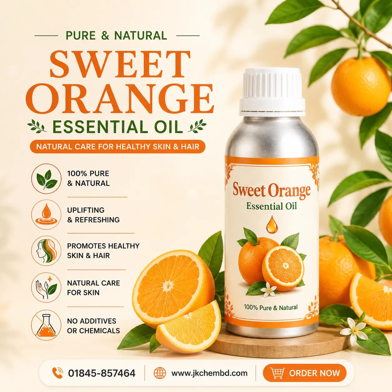 Sweet Orange Essential Oil (Citrus Sinensis Peel Oil Expressed) | Pure Cosmetic Grade Oil for Personal Care & DIY Beauty Formulations