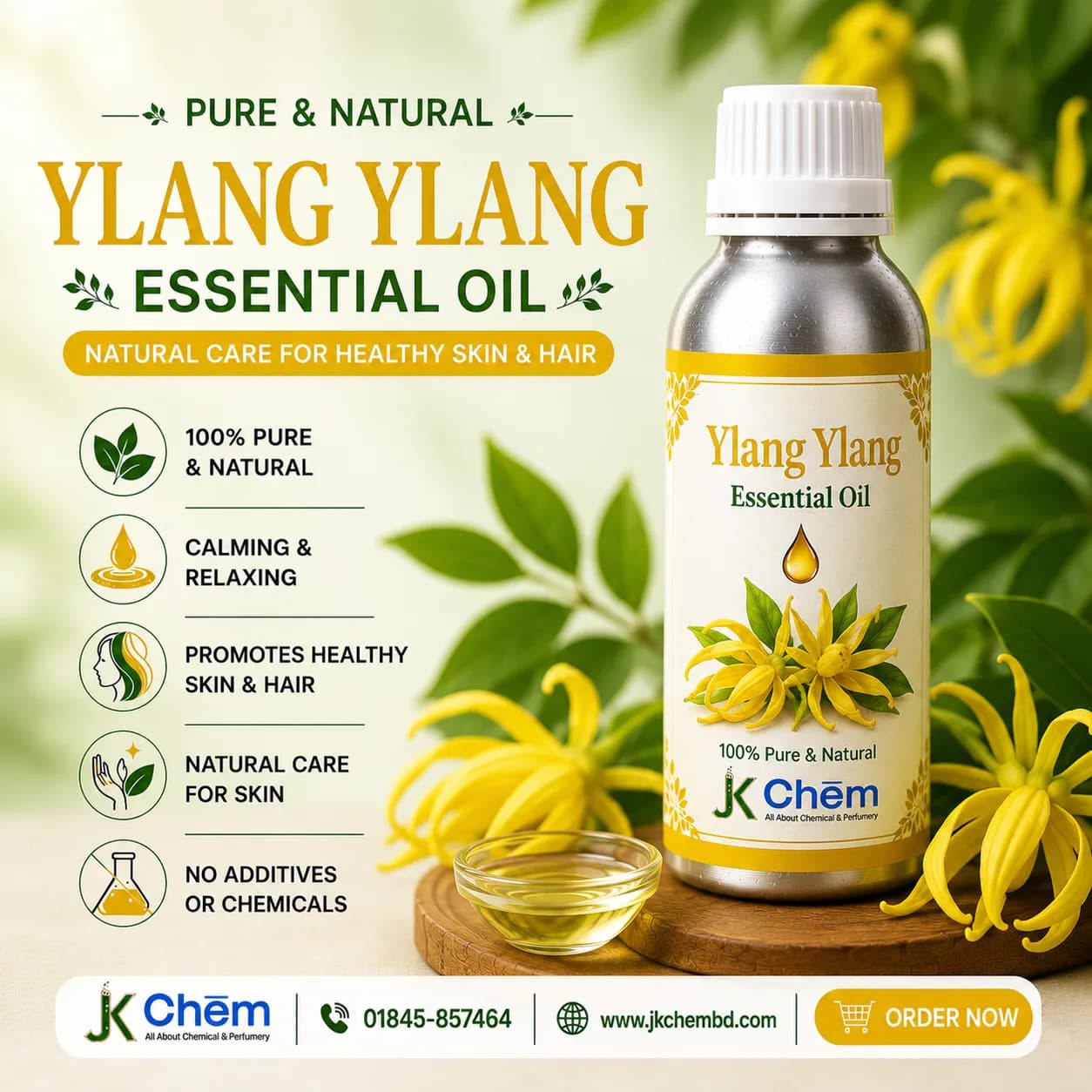 Premium Ylang Ylang Essential Oil – Cosmetic Grade Natural Oil for Skincare, Hair Care, Aromatherapy & Soap Making