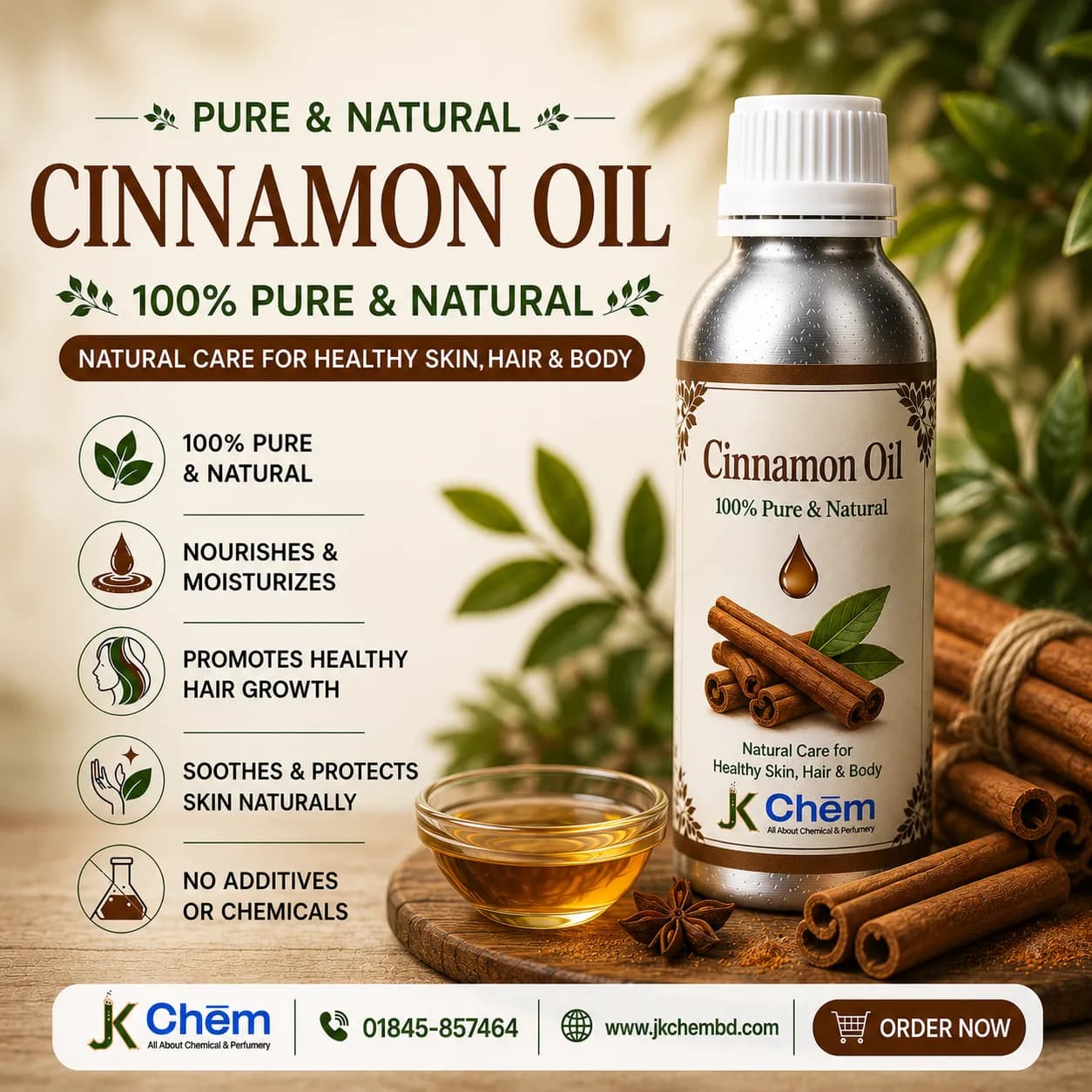 Premium Cinnamon Essential Oil – Cosmetic Grade Natural Oil for Skincare, Hair Care, Aromatherapy & Soap Making