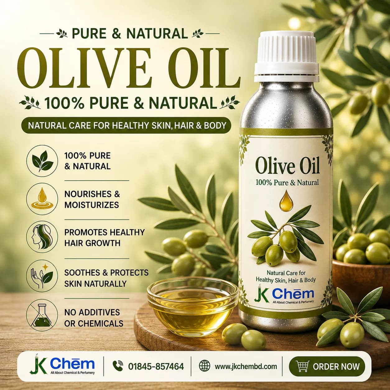 Premium Olive Oil – Cosmetic Grade Natural Carrier Oil for Skin Care, Hair Care, Massage & DIY Beauty Formulations