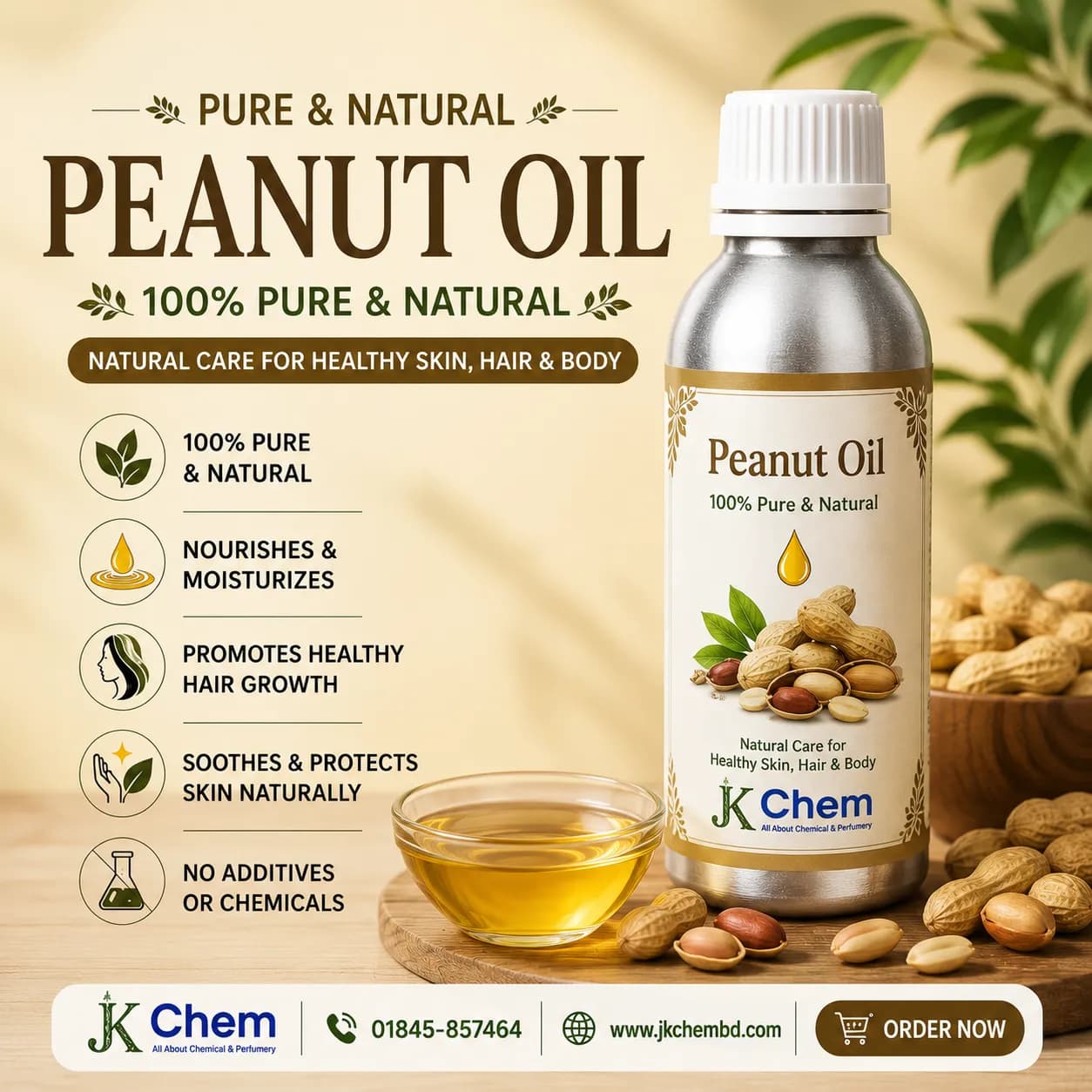 Premium Peanut Oil – Cosmetic Grade Natural Carrier Oil for Skin Care, Hair Care, Massage & DIY Beauty Formulations