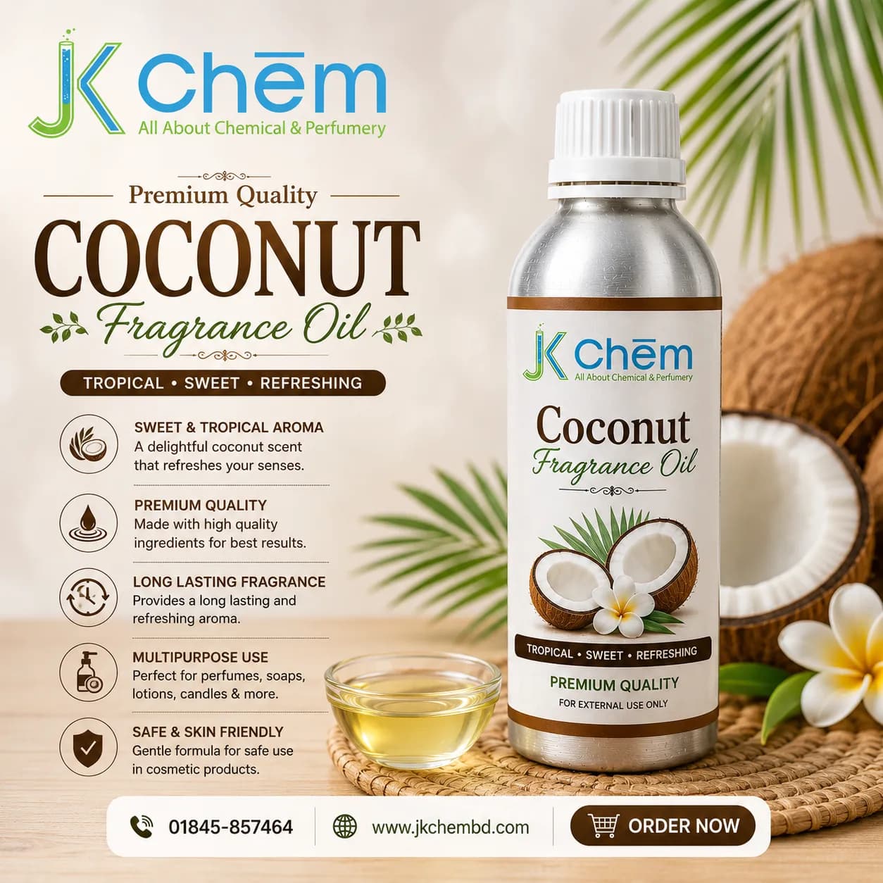 Premium Coconut Fragrance Oil – Cosmetic Grade Long-Lasting Scent for Soap, Candles, Skincare & Personal Care Products