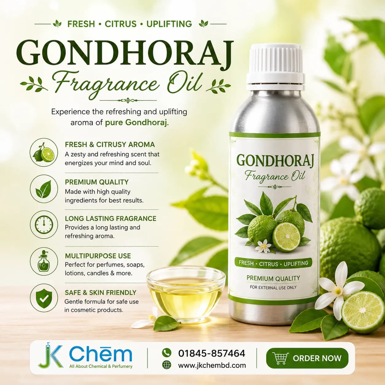 Gondhoraj Fragrance Oil | Premium Cosmetic Grade Fresh Citrus Perfume Oil for Soap Making, Candles & DIY Beauty Formulations