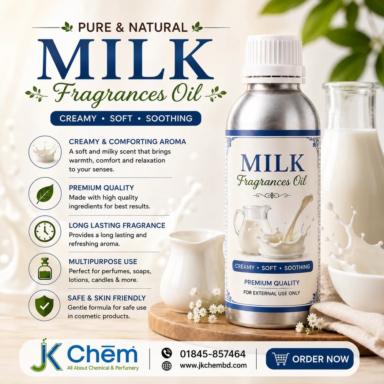 Premium Milk Fragrance Oil – Cosmetic Grade Creamy Long-Lasting Scent for Soap, Candles & Personal Care Products