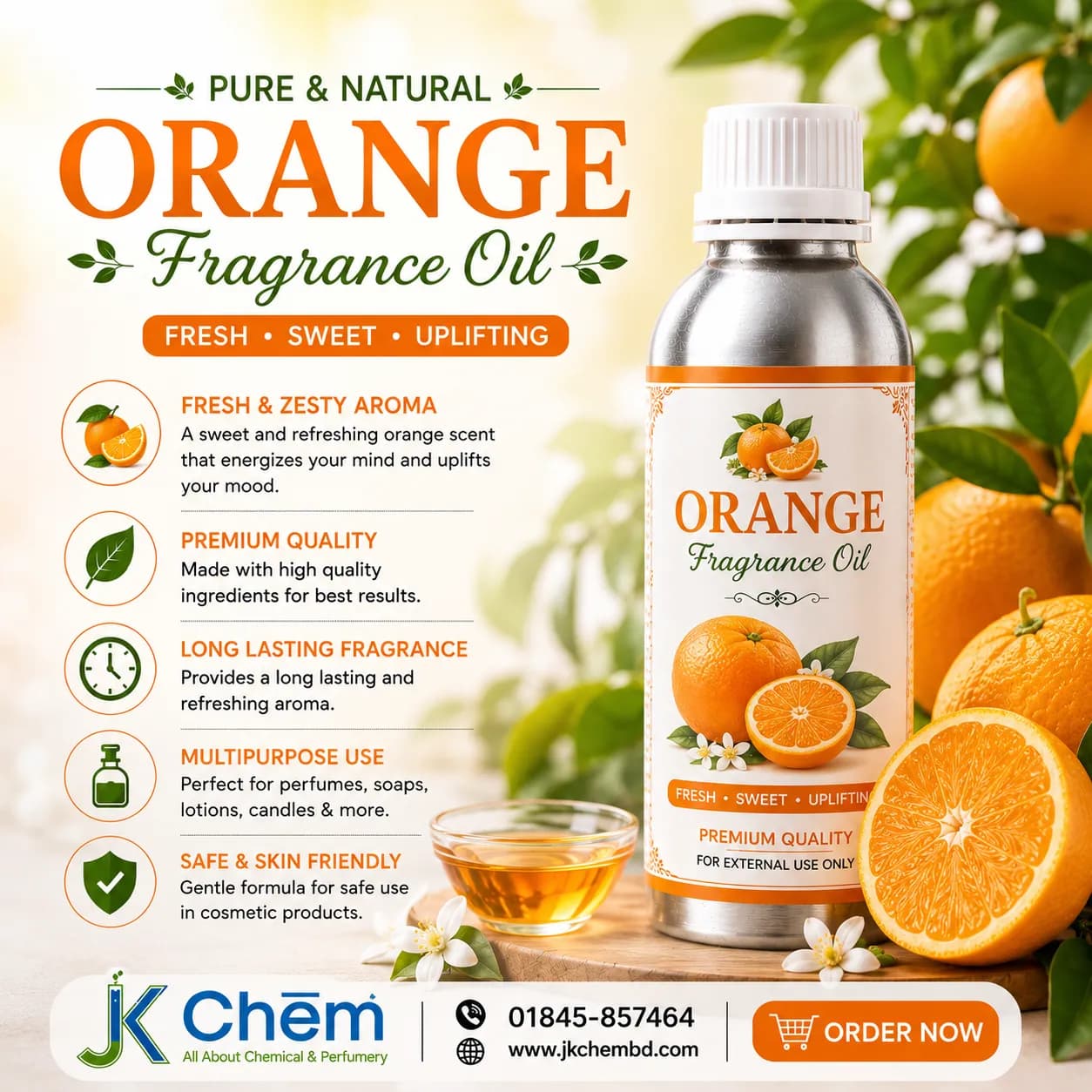Premium Orange Fragrance Oil – Cosmetic Grade Long-Lasting Citrus Scent for Soap, Candles & Personal Care Products