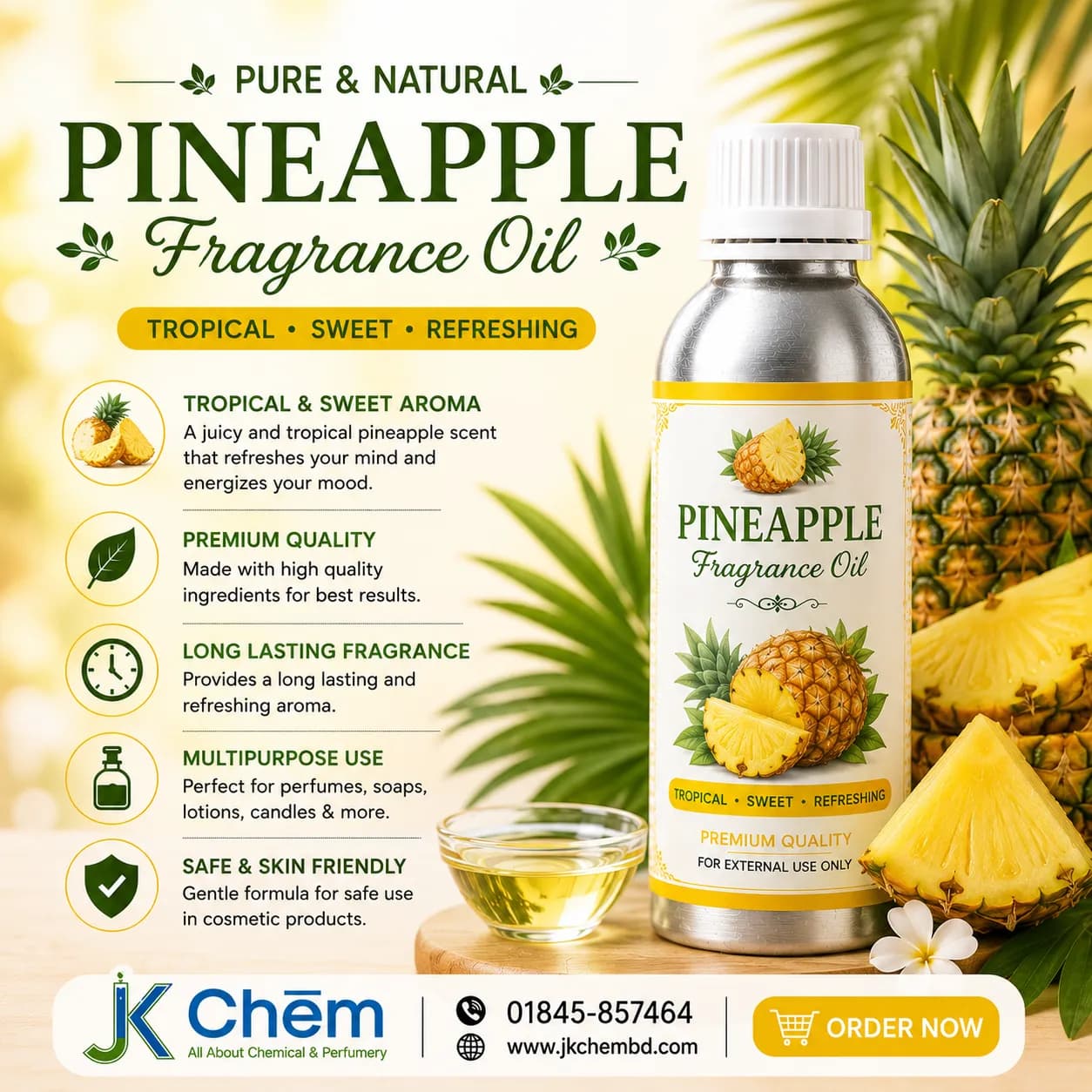 Premium Pineapple Fragrance Oil – Cosmetic Grade Long-Lasting Tropical Scent for Soap, Candles & Personal Care Products