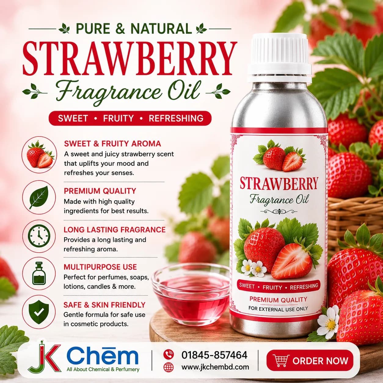 Strawberry Fragrance Oil | Premium Cosmetic Grade Fruity Perfume Oil for Soap Making, Candles & DIY Beauty Formulations