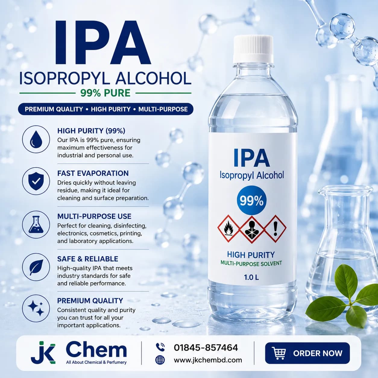 Premium Isopropyl Alcohol (IPA) 99.9% – High Purity Cosmetic & Industrial Grade Solvent for Cleaning and Manufacturing