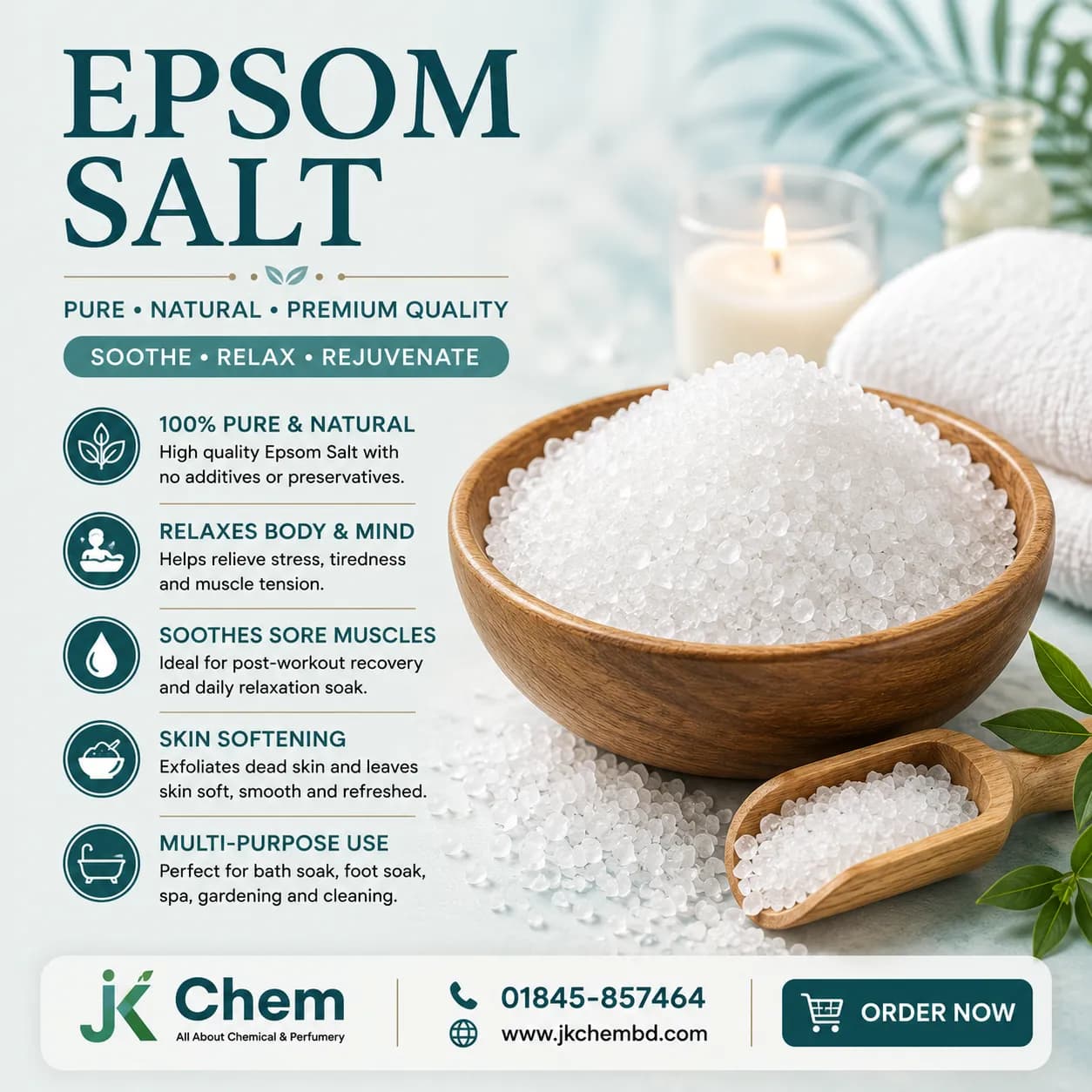 Premium Epsom Salt (Magnesium Sulfate) – Cosmetic & Bath Grade Loose Pack for Bath Soaks, Foot Soaks, Skincare & Personal Care