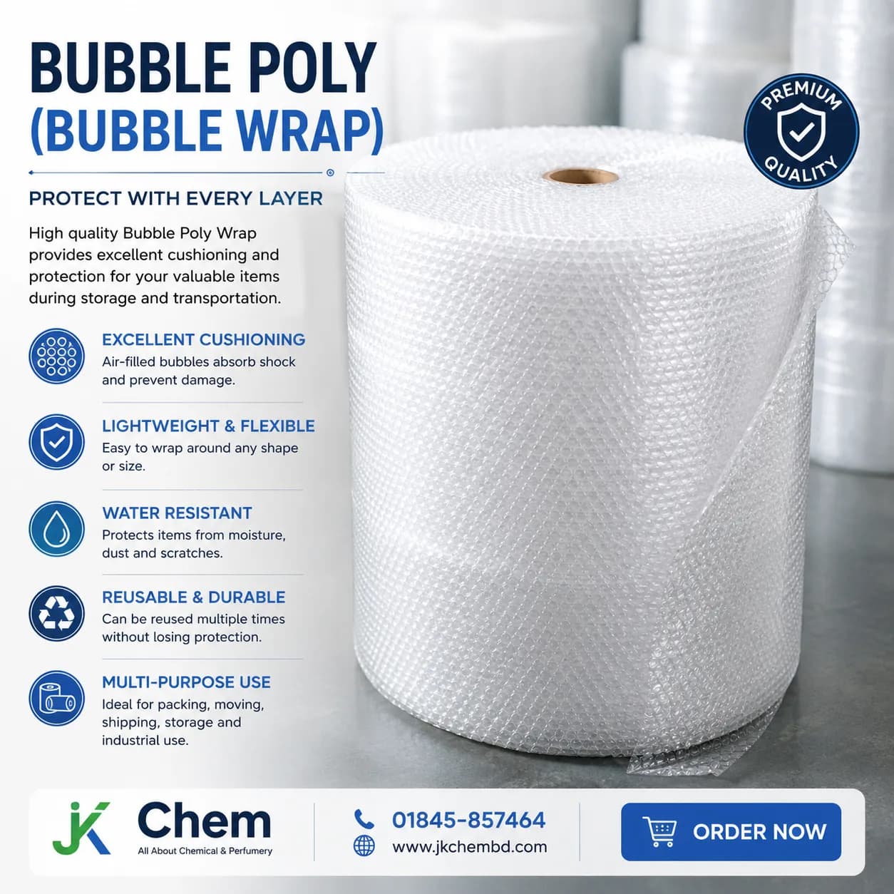 Premium Bubble Poly (বাবল পলি) – নিরাপদ প্যাকেজিংয়ের জন্য উচ্চমানের Air Bubble Wrap Roll