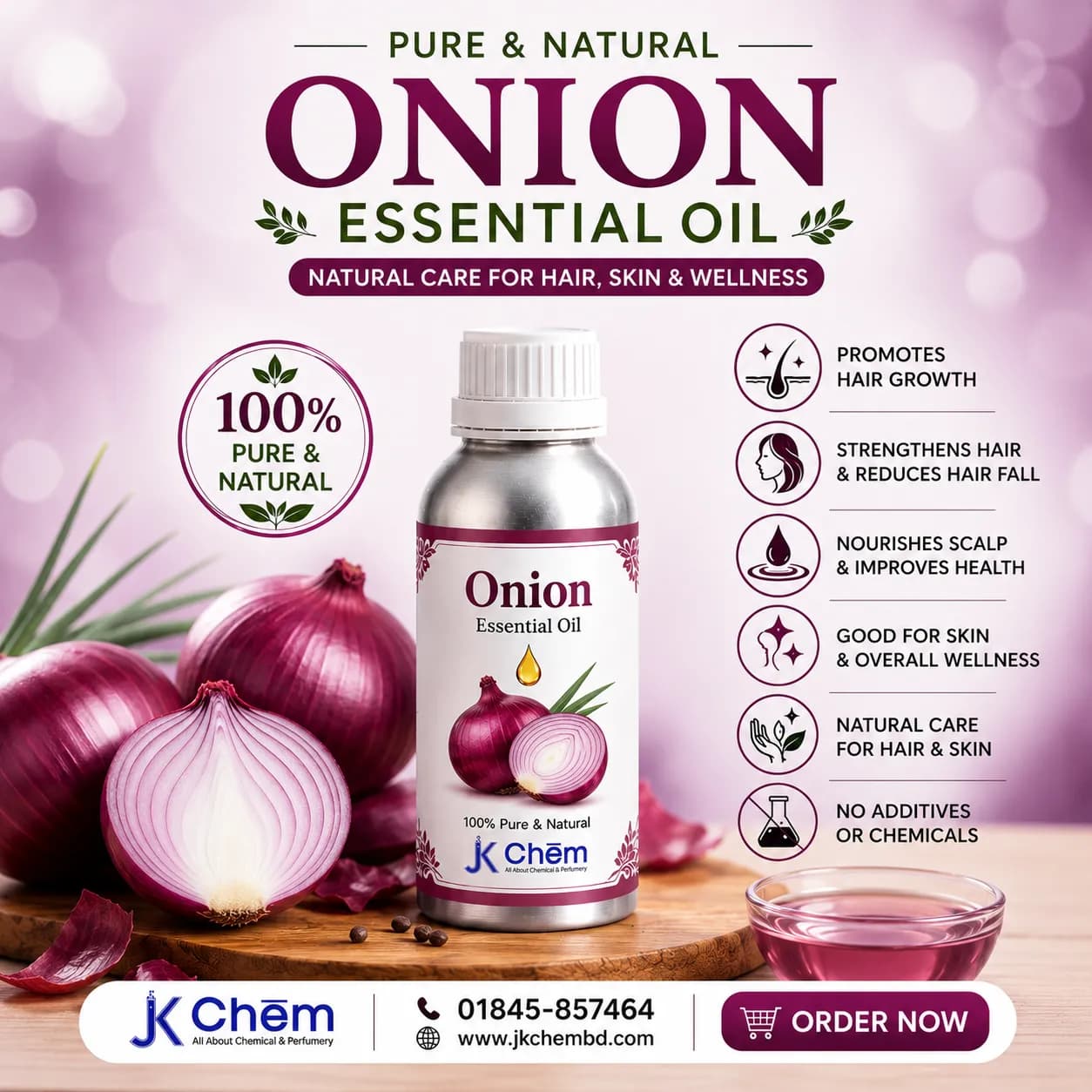 Premium Onion Essential Oil – 100% Pure Natural Essential Oil for Hair Care, Skin Care & Cosmetic Formulations