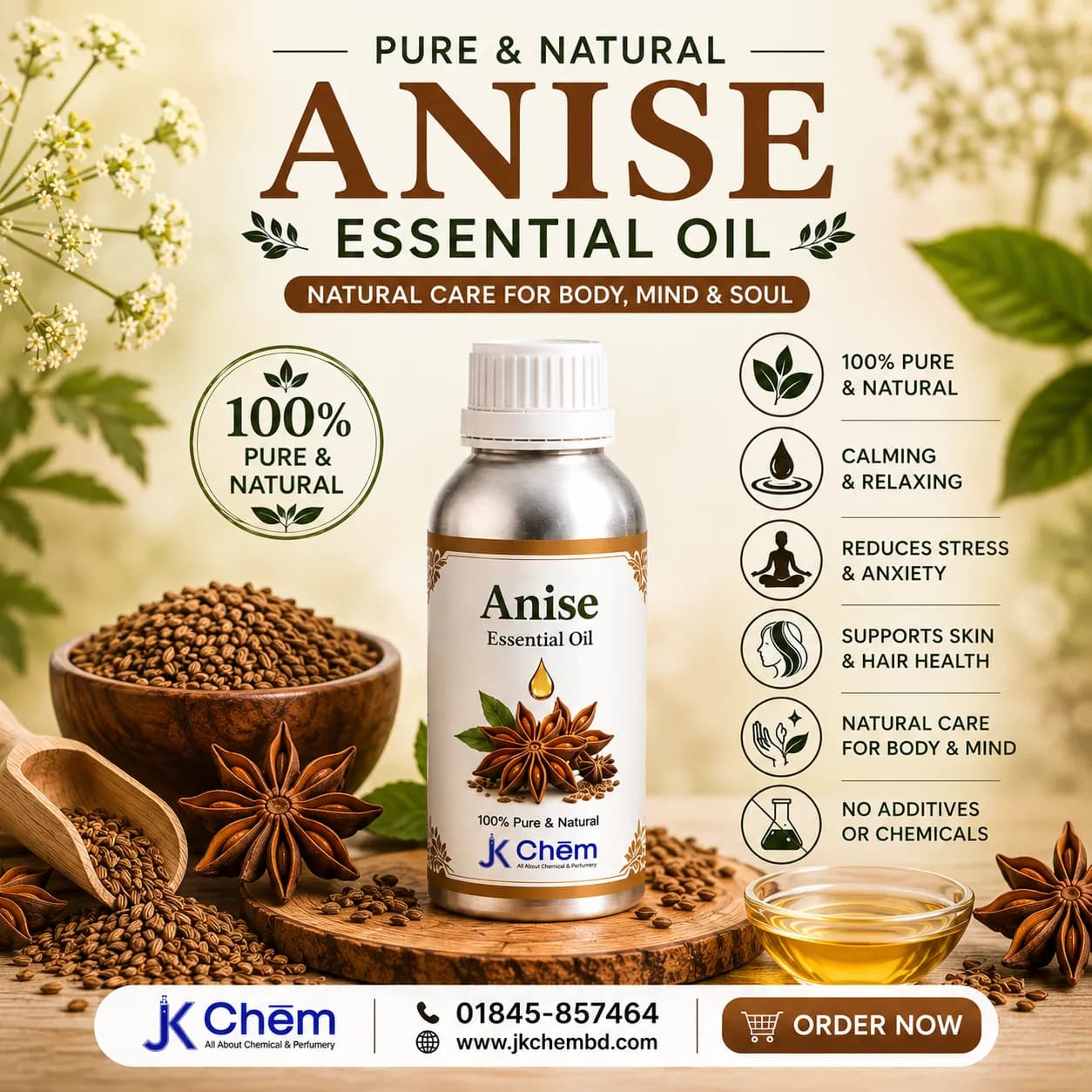 Premium Anise Essential Oil – 100% Pure Natural Essential Oil for Aromatherapy, Hair Care, Skincare & Cosmetic Formulations