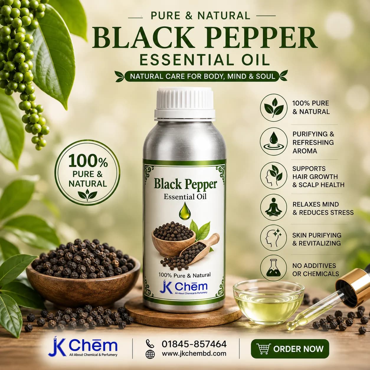 Black Pepper Essential Oil  ( ব্ল্যাক পেপার এসেনশিয়াল অয়েল ) | Premium Pure Black Pepper Essential Oil for Skincare, Hair Care, Massage & Aromatherapy