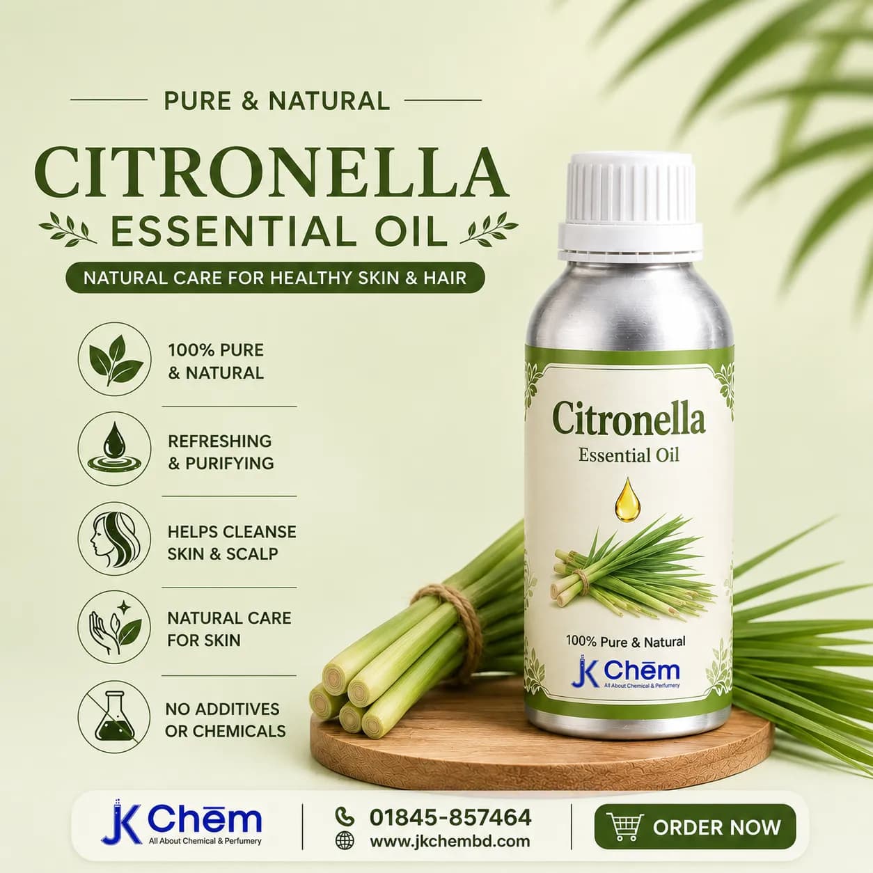 Premium Citronella Essential Oil – Cosmetic Grade Natural Oil for Aromatherapy, Soap Making, Candles & Personal Care Formulations