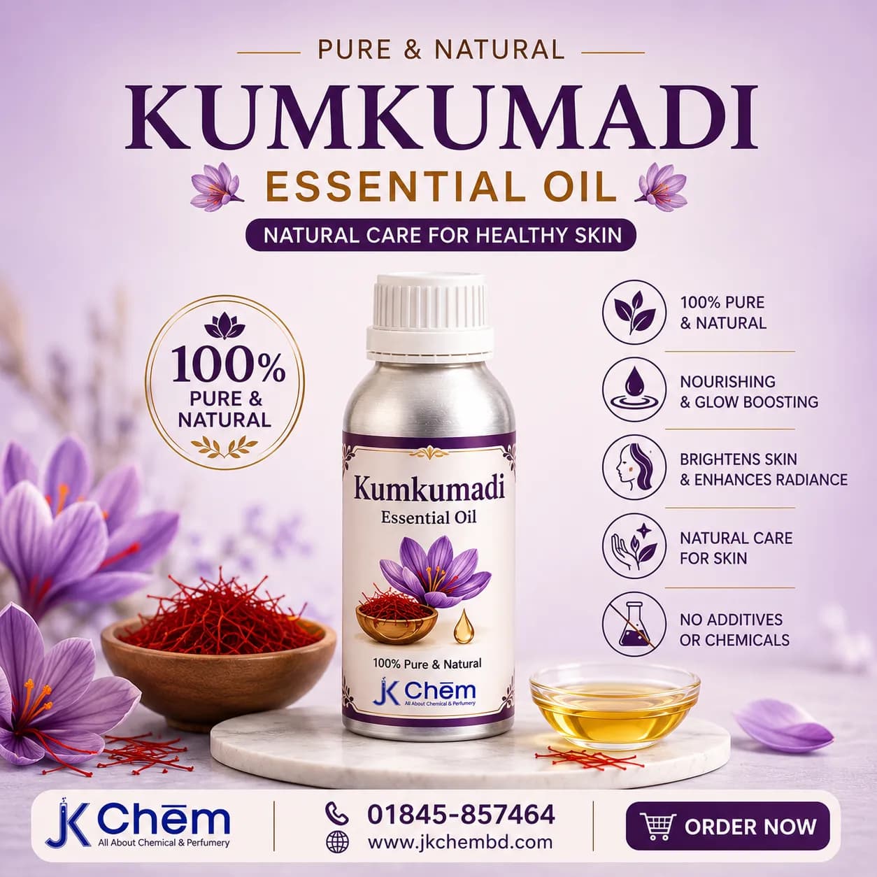 Premium Kumkumadi Essential Oil – Ayurvedic Beauty Oil for Skin Care, Facial Serums, Creams & Cosmetic Formulations