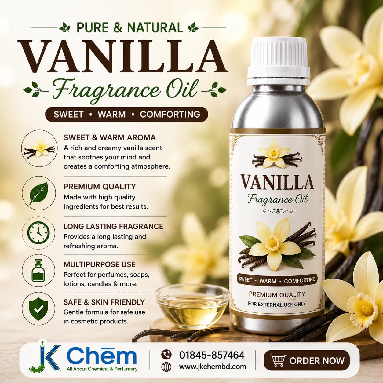 Vanilla Fragrance Oil | Premium Cosmetic Grade Warm Sweet Perfume Oil for Soap Making, Candles & DIY Beauty Formulations