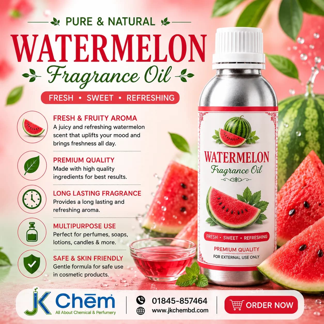 Watermelon Fragrance Oil | Premium Cosmetic Grade Fresh Fruity Perfume Oil for Soap Making, Candles & DIY Beauty Formulations