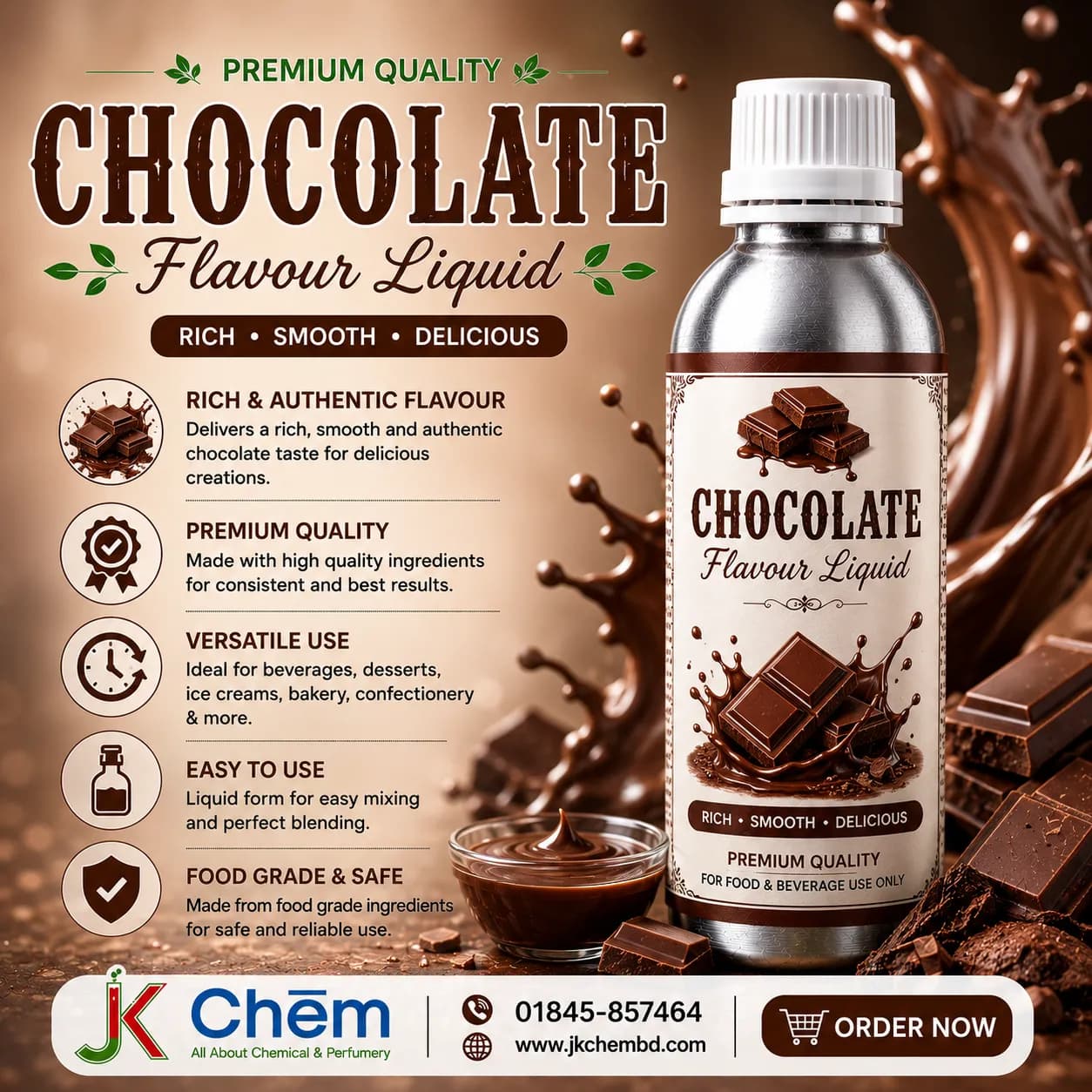 Chocolate Flavour Liquid | Food Grade Concentrated Flavoring Essence for Cakes, Ice Cream, Chocolates & Beverages