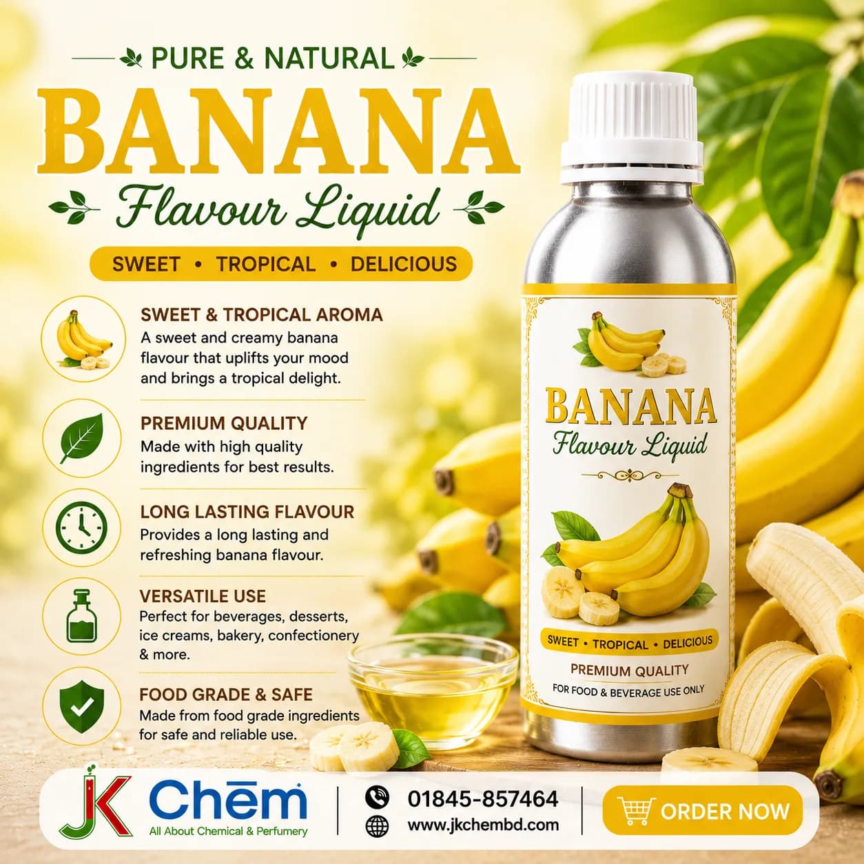 Banana Flavour Liquid (Food Grade) | Concentrated Banana Flavoring Essence for Cakes, Ice Cream, Candies & Beverages