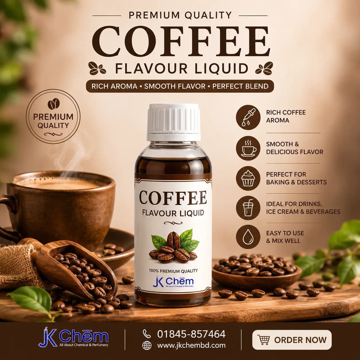 Premium Coffee Flavour Liquid (Food Grade) – Concentrated Coffee Flavor for Bakery, Beverages, Desserts & Confectionery