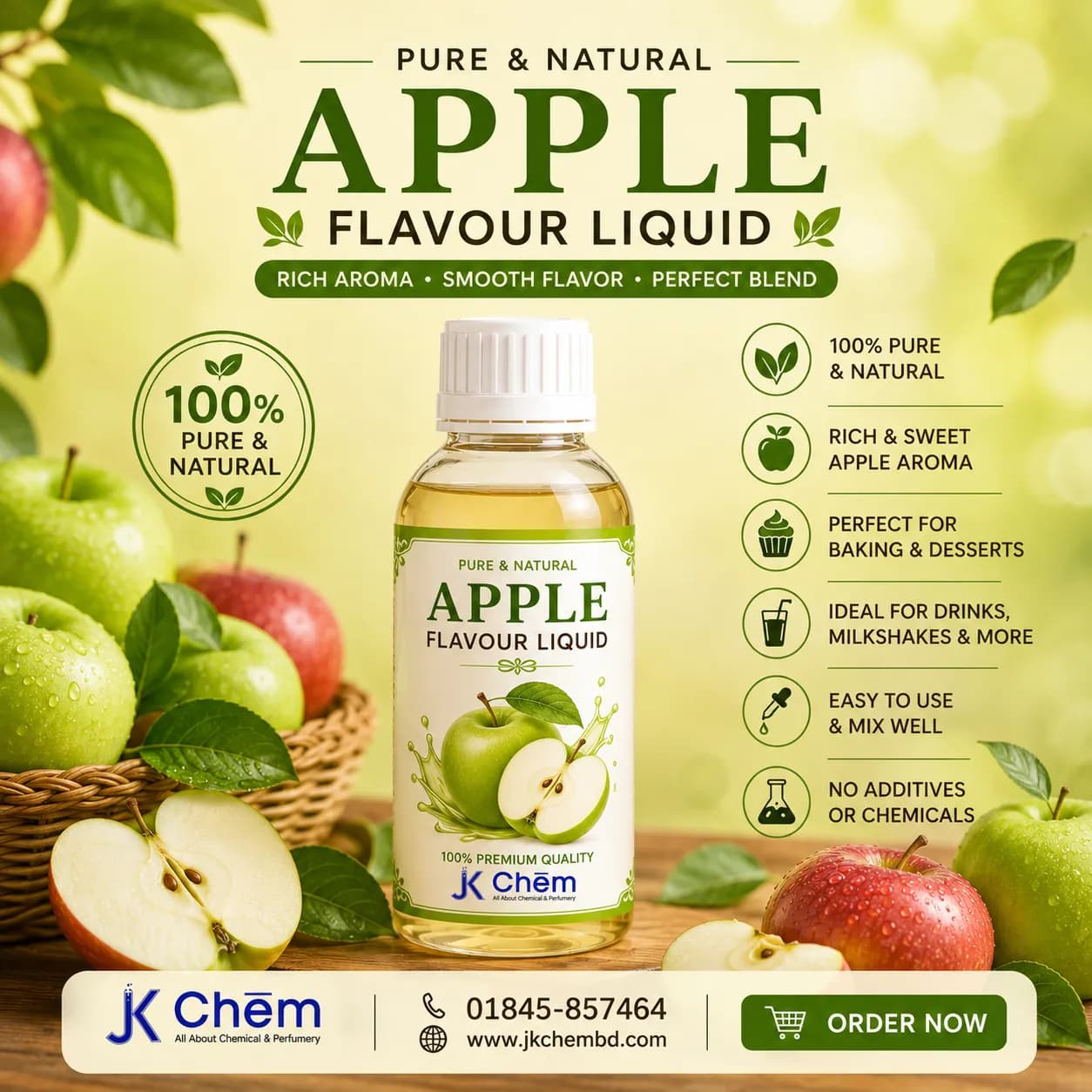 Apple Flavour Liquid (Food Grade) | Concentrated Apple Flavoring Essence for Cakes, Ice Cream, Candies & Beverages
