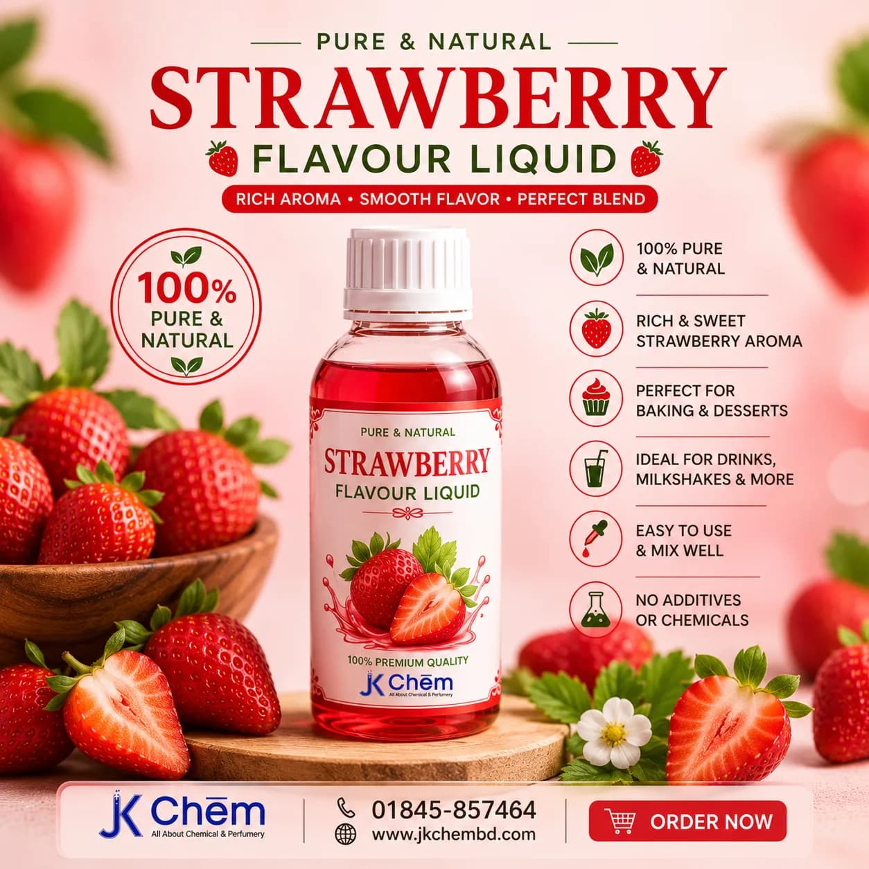 Premium Strawberry Flavour Liquid (Food Grade) – Concentrated Strawberry Flavor for Bakery, Beverages, Desserts & Confectionery