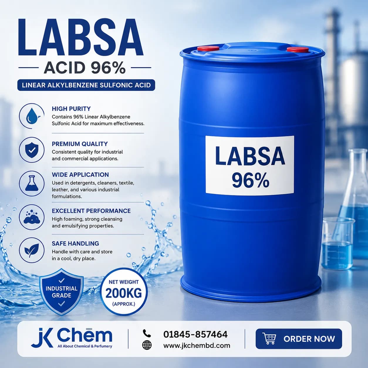 Premium LABSA (Linear Alkylbenzene Sulfonic Acid 90%) – Industrial Grade Surfactant for Liquid Detergent, Dishwash & Cleaning Products