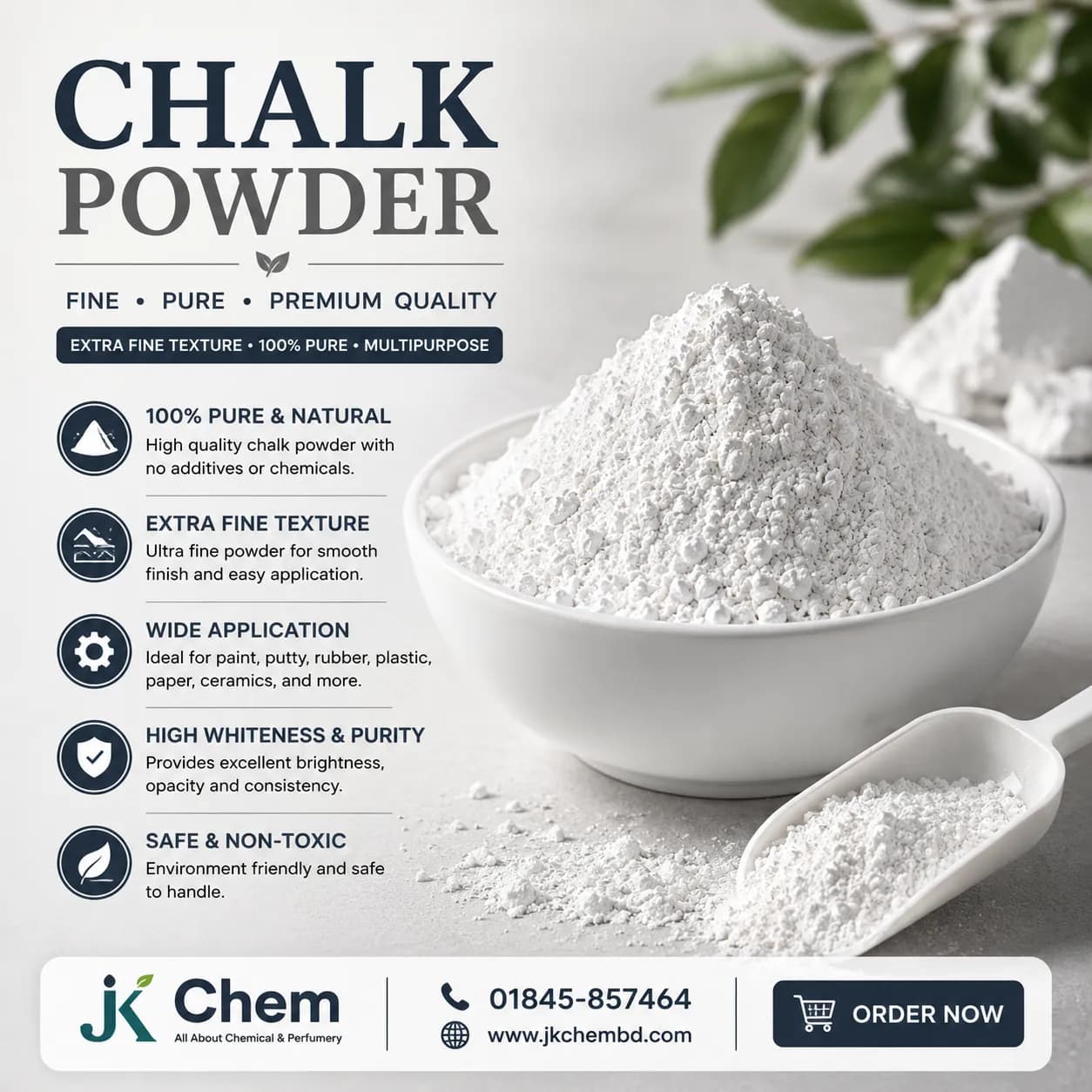 Premium Chalk Powder (Calcium Carbonate) – High Purity Fine Powder for Industrial, Educational & Manufacturing Applications