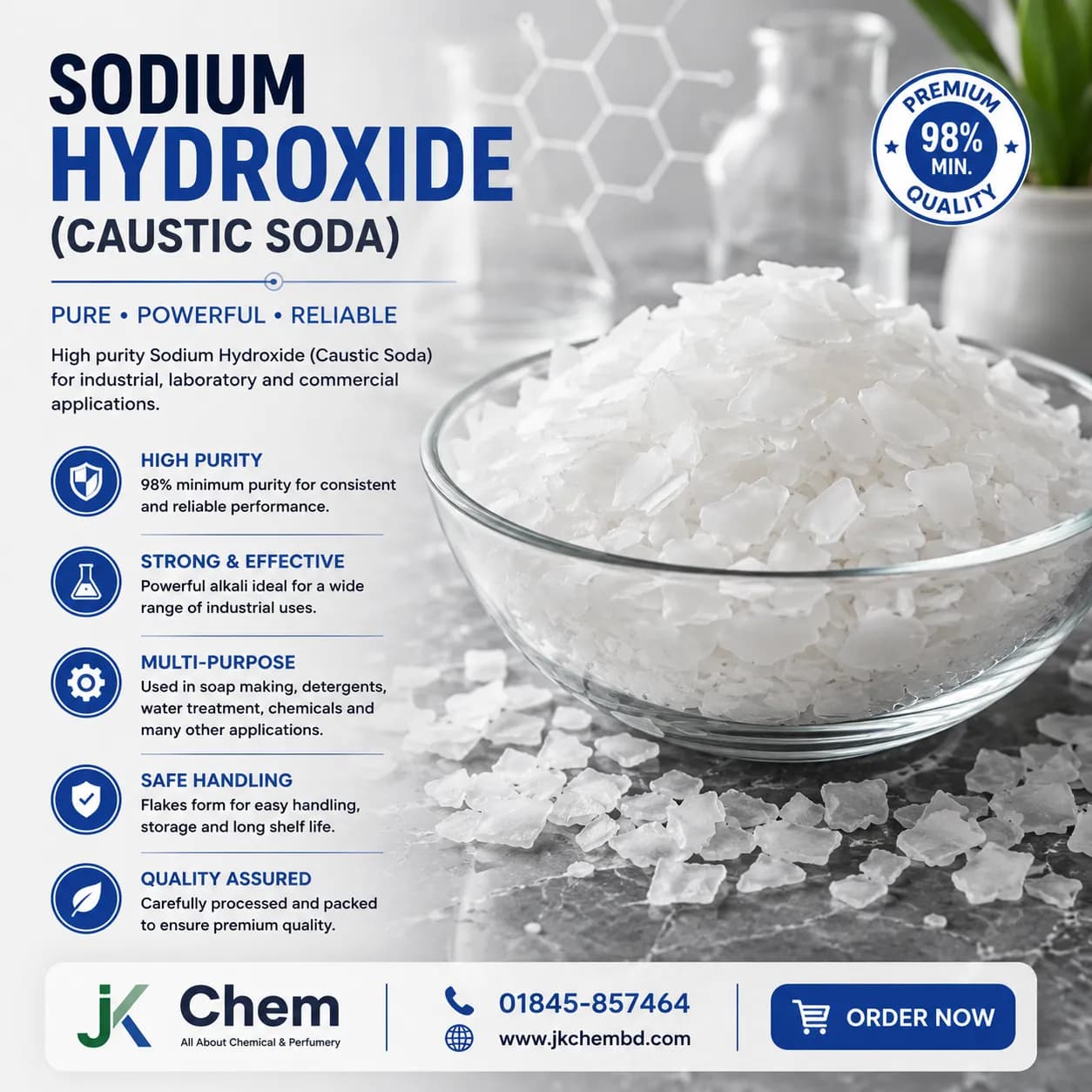 Premium Sodium Hydroxide (Caustic Soda) – Industrial Grade Flakes for Soap Making, Detergent & Chemical Manufacturing