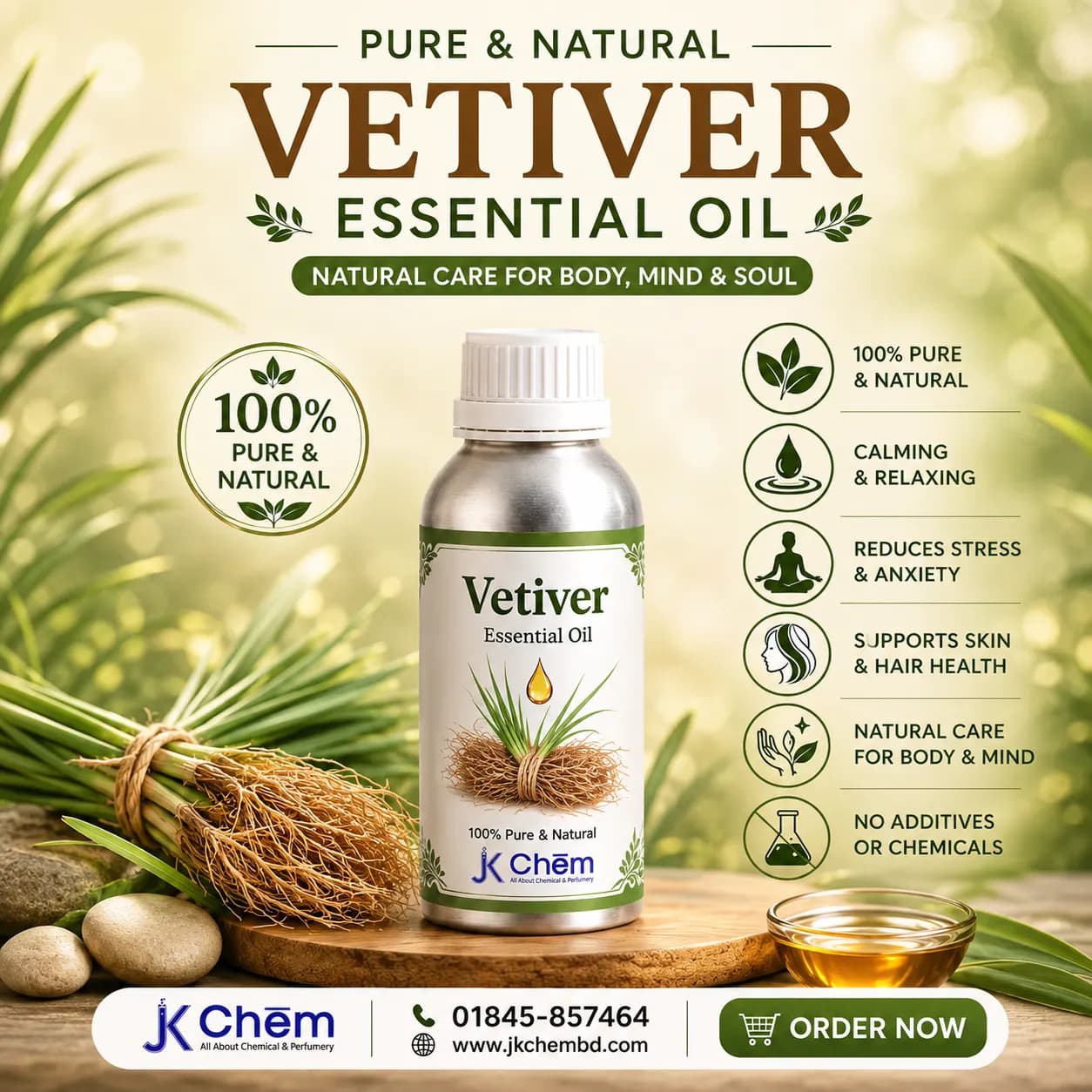 Vetiver Essential Oil | Cosmetic Grade Pure Essential Oil for Massage Oils, Soaps, Candles, Perfumes & DIY Personal Care