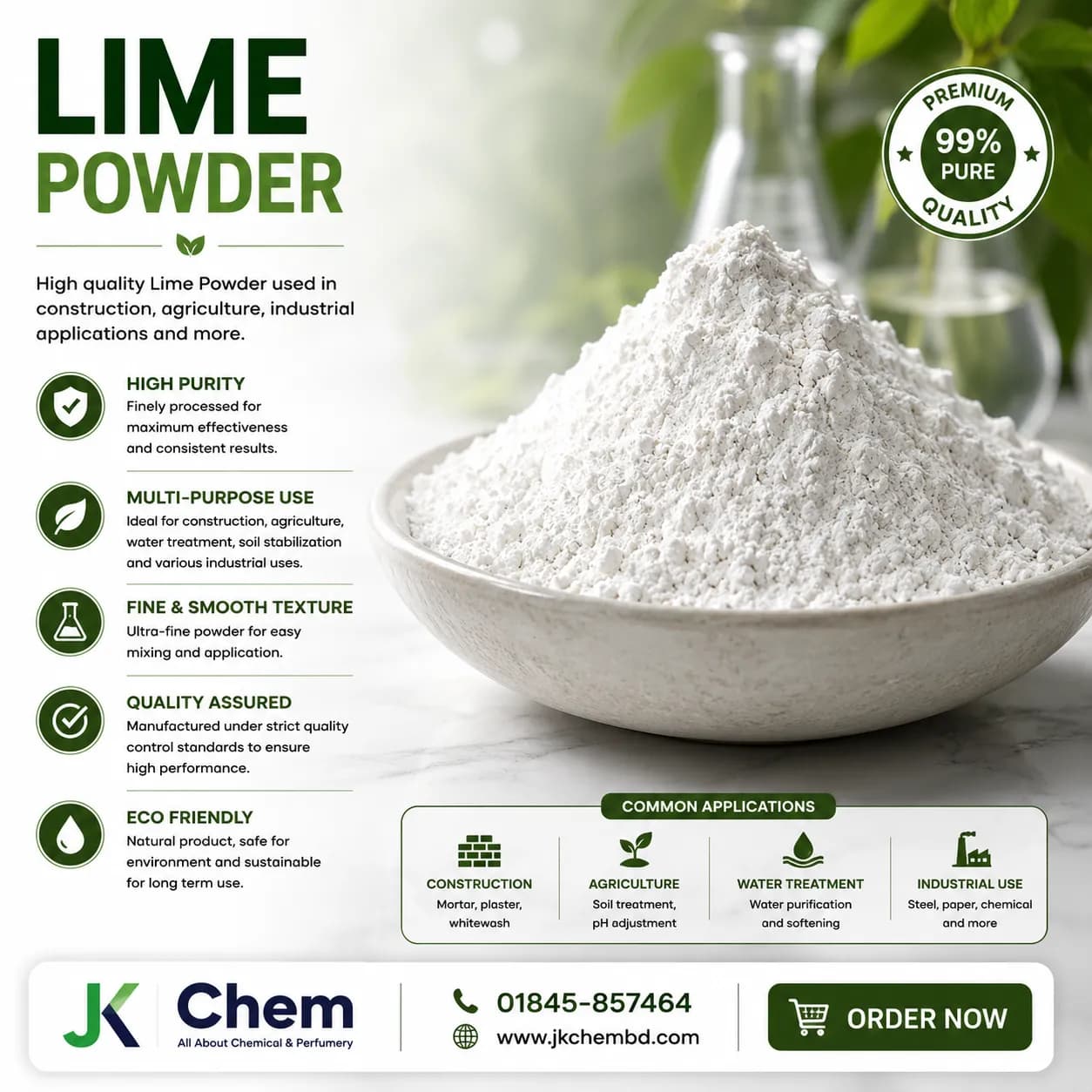 Lime Powder (Hydrated Lime) | High Quality Calcium Hydroxide Powder for Water Treatment, Construction, Agriculture & Industrial Use
