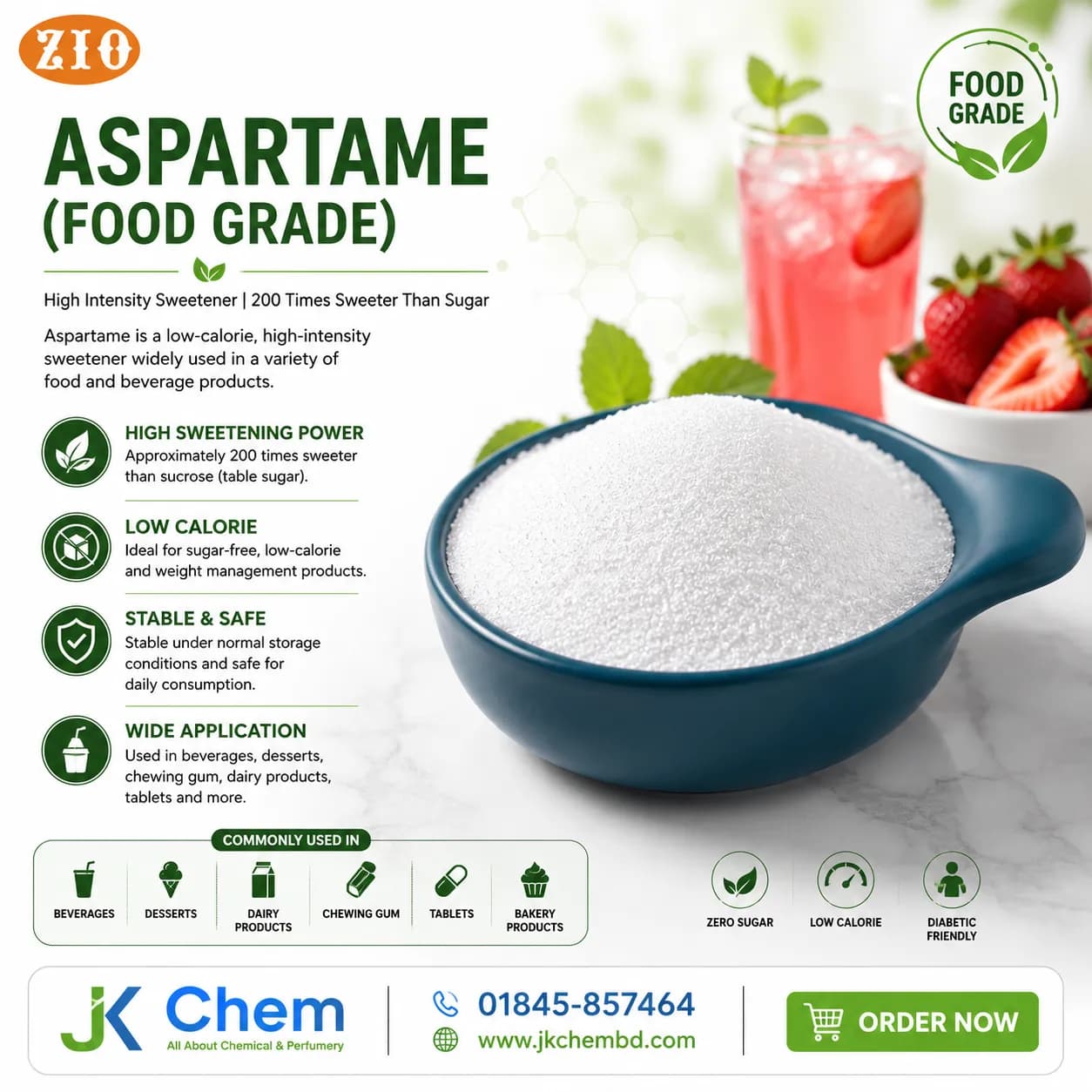 Aspartame (Food Grade) | High Purity Artificial Sweetener for Soft Drinks, Bakery, Desserts & Sugar-Free Food Products