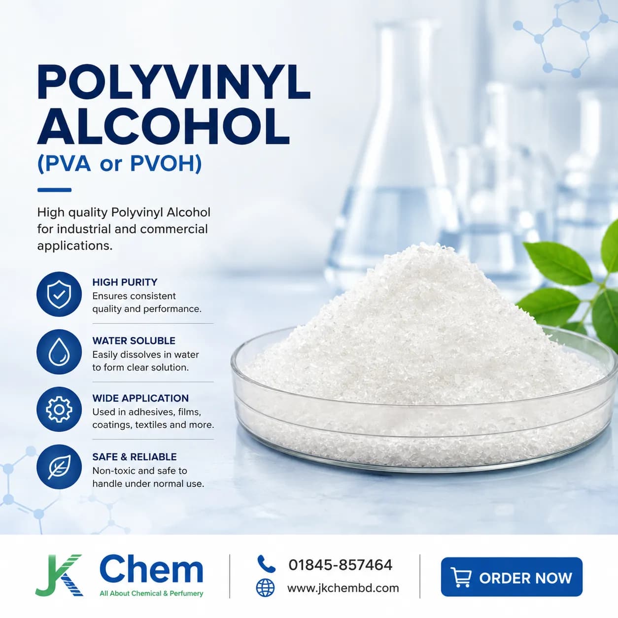 Polyvinyl Alcohol (PVA/PVOH) | High Quality Water-Soluble Polymer for Glue, Paper Coating, Textile Sizing & Chemical Manufacturing