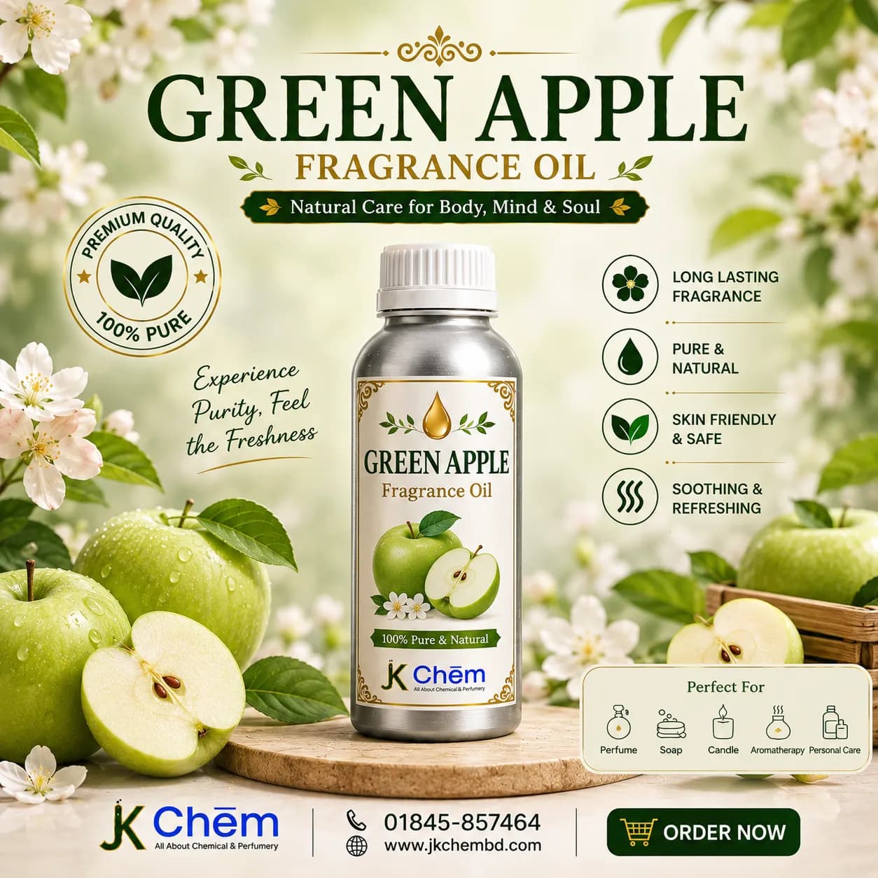 Green Apple Fragrance Oil (গ্রিন অ্যাপল ফ্র্যাগরেন্স অয়েল) | Fresh, Crisp & Fruity Scent for Perfume, Soap, Body Mist, Cosmetics & Candle