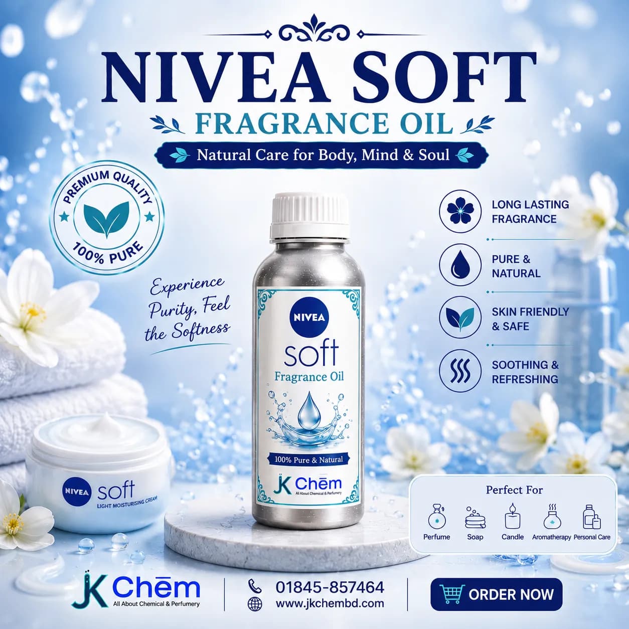 Nivea Soft Fragrance Oil (নিভিয়া সফট ফ্র্যাগরেন্স অয়েল) | Soft, Clean & Creamy Fragrance for Soap, Cosmetics, Perfume & Personal Care